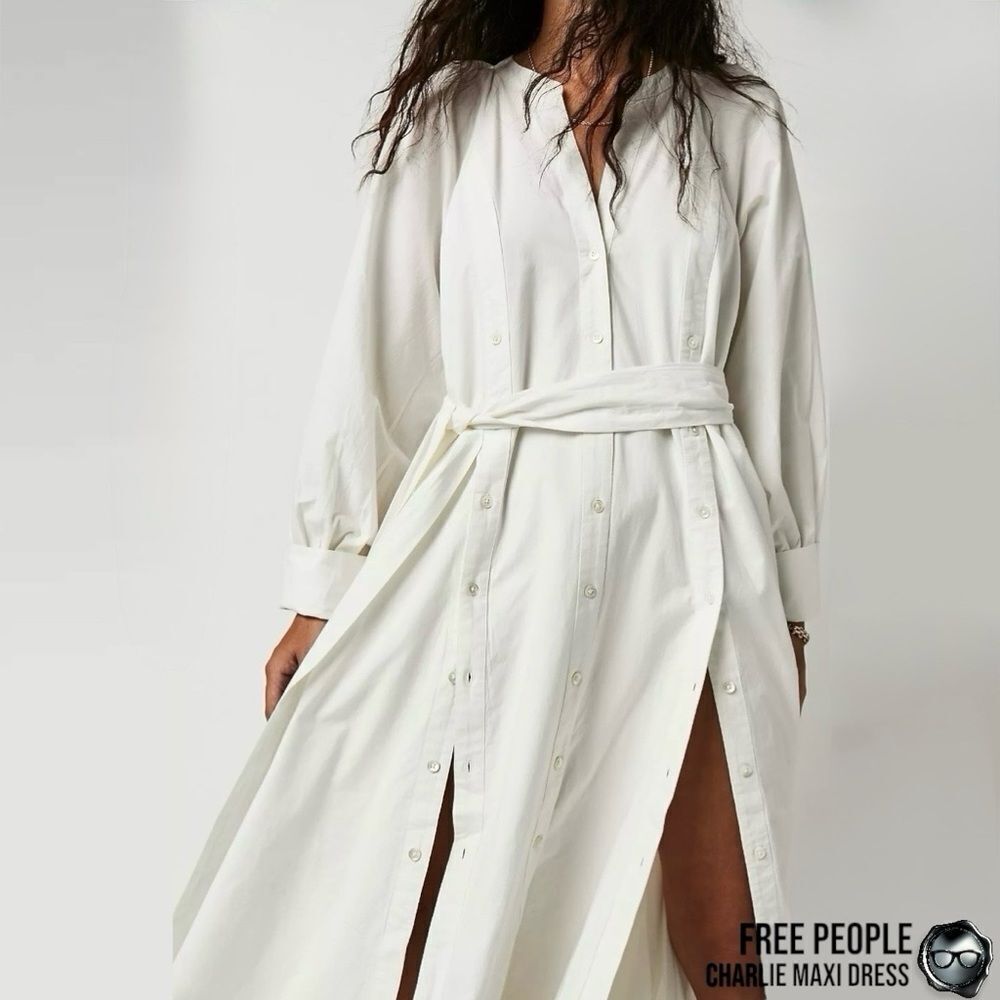 FREE PEOPLE CHARLIE MAXI DRESS IN OPTIC WHITE COTTON POPLIN WOMEN’S SMALL - Picture 6 of 11